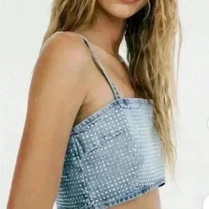 Zara Blue & Grey Sequin Cropped Bustier + Wide-Leg Jeans Set-Sold out!